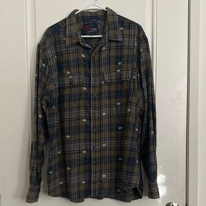 Men's vintage old nave southwestern Blue and Brown Plaid Flannel Shirt